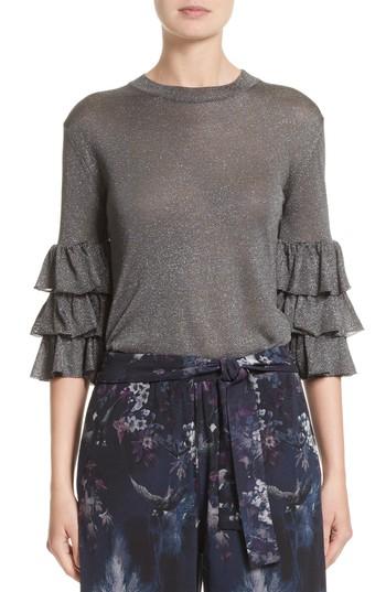 Women's Fuzzi Tiered Ruffle Sleeve Metallic Top