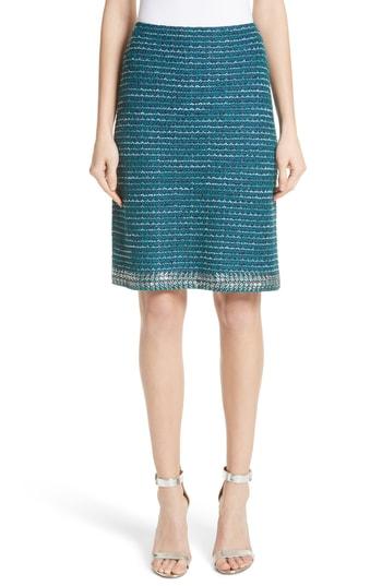Women's St. John Collection Sequin & Sheen Tweed Knit A-line Skirt - Blue