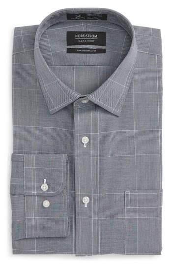 Men's Nordstrom Men's Shop Smartcare(tm) Traditional Fit Plaid Dress Shirt 34/35 - Blue