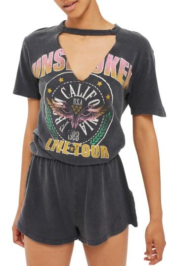 Women's Topshop Band Choker Neck Romper Us (fits Like 0-2) - Grey