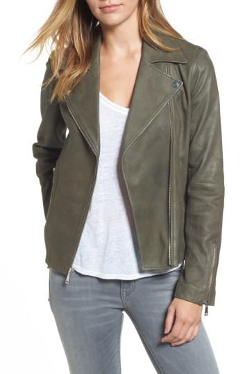 Women's Tahari Skylar Leather Moto Jacket - Green