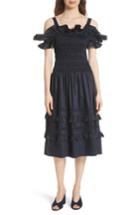Women's Rebecca Taylor Cold Shoulder Smocked Cotton Dress - Blue