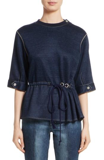 Women's Colovos Drawstring Waist Sweatshirt Top - Blue