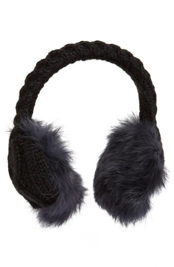 Women's Vincent Pradier Genuine Rabbit Fur & Cable Knit Earmuffs - Grey
