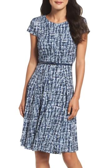 Petite Women's Eliza J Belted Fit & Flare Dress P - Blue