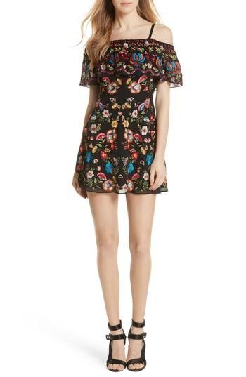 Women's Alice + Olivia Francina Embroidered Off The Shoulder Minidress - Black
