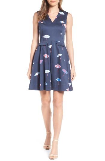 Women's Draper James Stretch Cotton Fit & Flare Dress - Blue