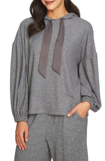 Women's 1.state Satin Tie Hoodie, Size - Grey