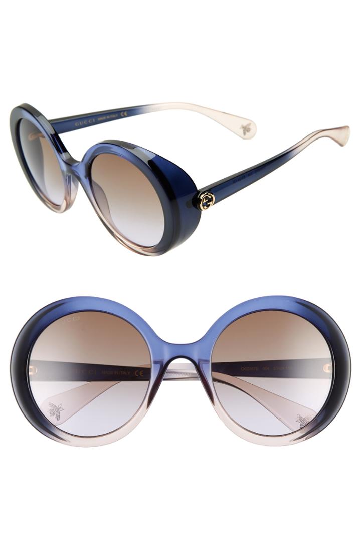 Women's Gucci 53mm Round Sunglasses - Blue Gradient/ Pink Gradient