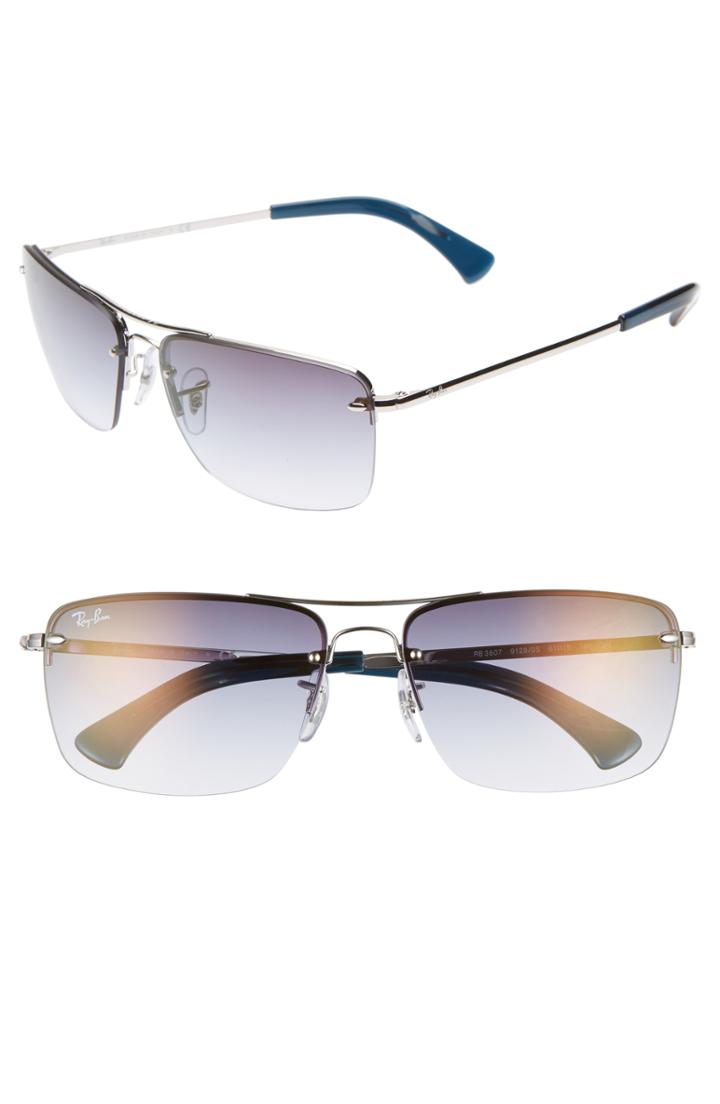 Women's Ray-ban 61mm Rimless Navigator Sunglasses - Silver/ Blue Gradient