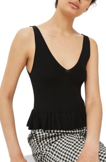 Women's Topshop Ruffle Hem Knit Tank Us (fits Like 10-12) - Black