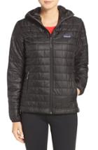 Women's Patagonia Nano Puff Hooded Water Resistant Jacket, Size - Black