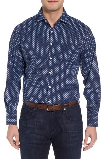 Men's Peter Millar Jennings Regular Fit Floral Dot Performance Sport Shirt - Blue