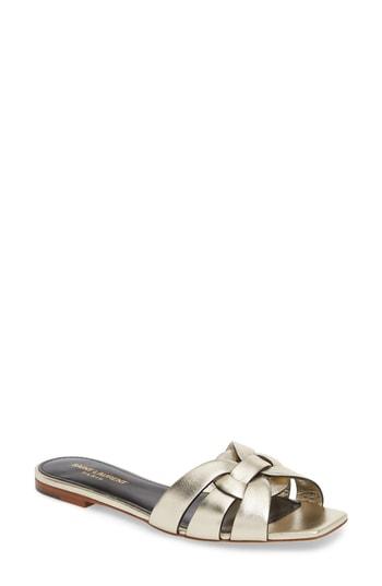 Women's Saint Laurent Tribute Nu Pieds Slide Sandal .5us / 39.5eu - Metallic