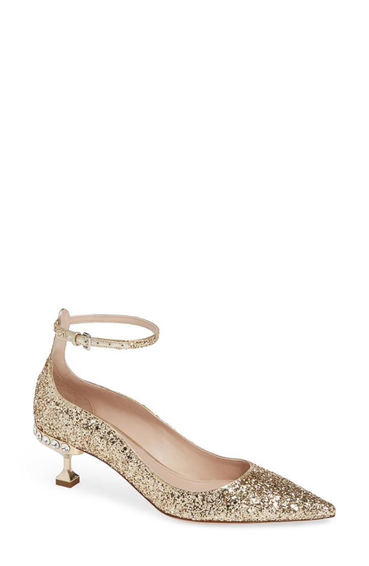Women's Miu Miu Embellished Halo Strap Glitter Pump Us / 34eu - Metallic