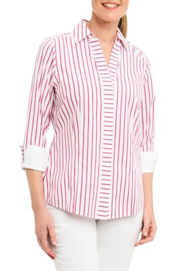 Petite Women's Foxcroft Taylor Non-iron Stripe Cotton Shirt P - Red