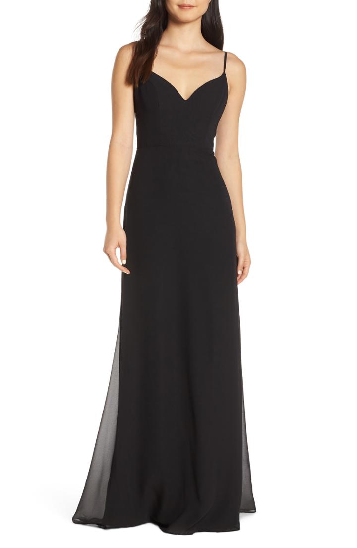 Women's Hayley Paige Occasions V-neck Chiffon Evening Dress - Black