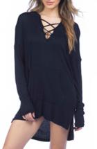 Women's Green Dragon Hooded Cover-up Pullover - Black