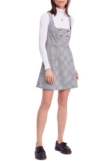 Women's Free People Say No More Plaid Pinafore Minidress - Black