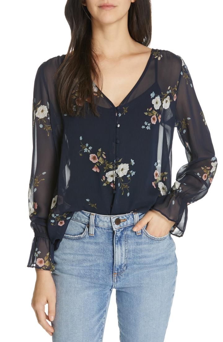 Women's Joie Bolona Floral Silk Blouse - Blue