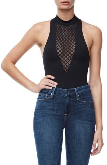 Women's Good American Good Body Mesh Bodysuit - Black