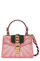 Gucci Mini Sylvie Crystal Burst Top Handle Leather Shoulder Bag - Pink