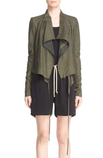 Women's Rick Owens Lambskin Leather Biker Jacket Us / 40 It - Green