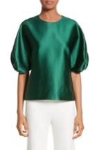 Women's Rosetta Getty Twist Puff Sleeve Satin Blouse - Green