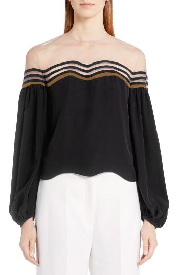 Women's Fendi Illusion Wave Silk Blouse Us / 40 It - Black