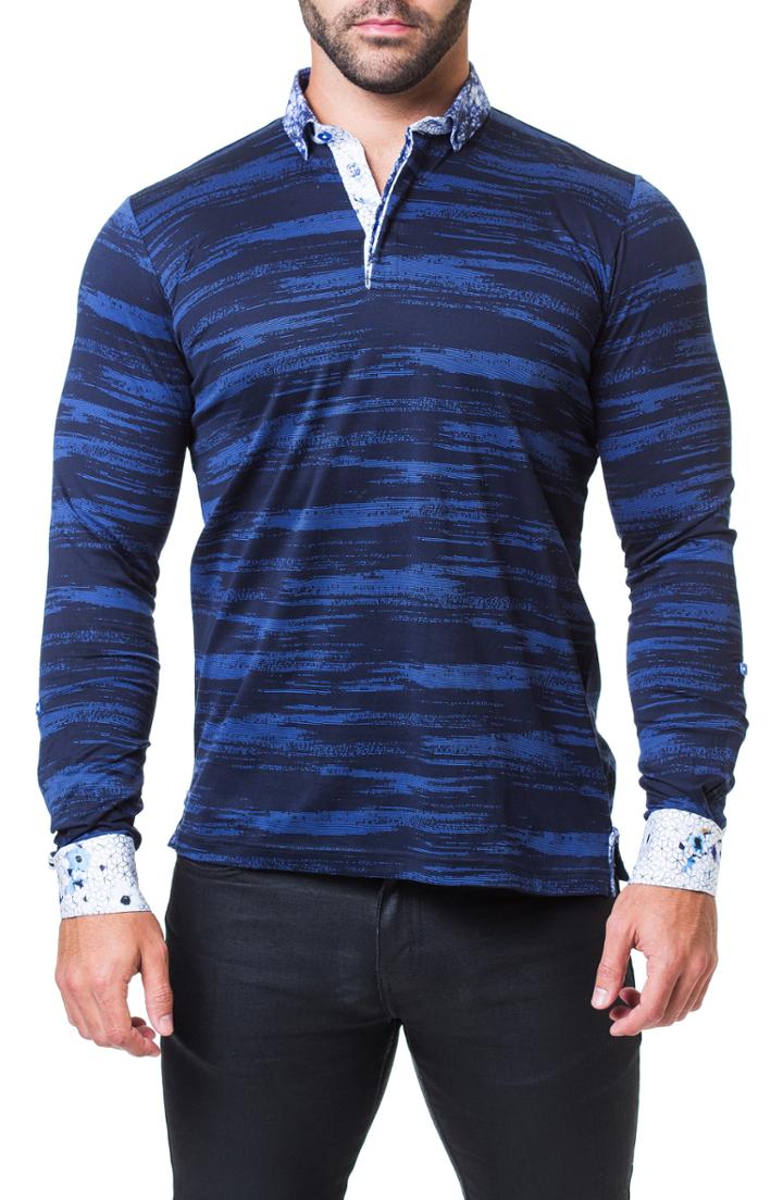 Men's Maceoo Newton Trim Fit Long Sleeve Polo (3xl) - Black