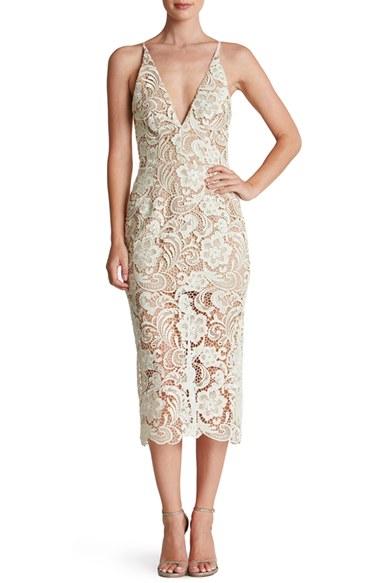 Women's Dress The Population 'marie' Lace Midi Dress - White