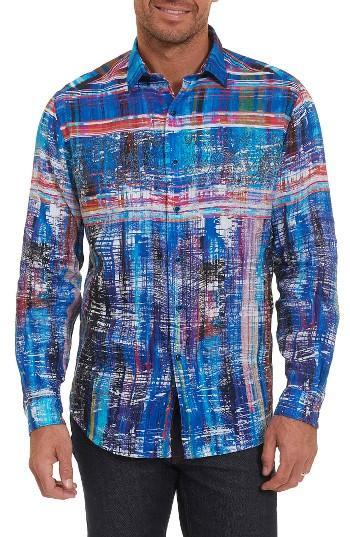 Men's Robert Graham Classic Fit Print Linen Sport Shirt - Blue