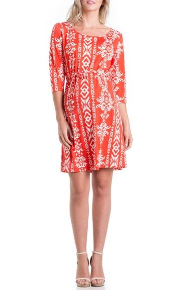 Women's Lilac Clothing Print Maternity Dress - Red
