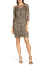 Women's Pisarro Nights Beaded Illusion Mesh Sheath Dress - Brown