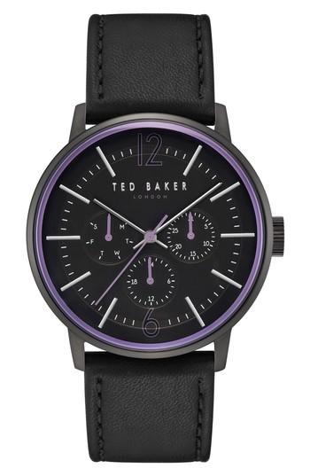 Men's Ted Baker London Jason Multifunction Leather Strap Watch, 42mm