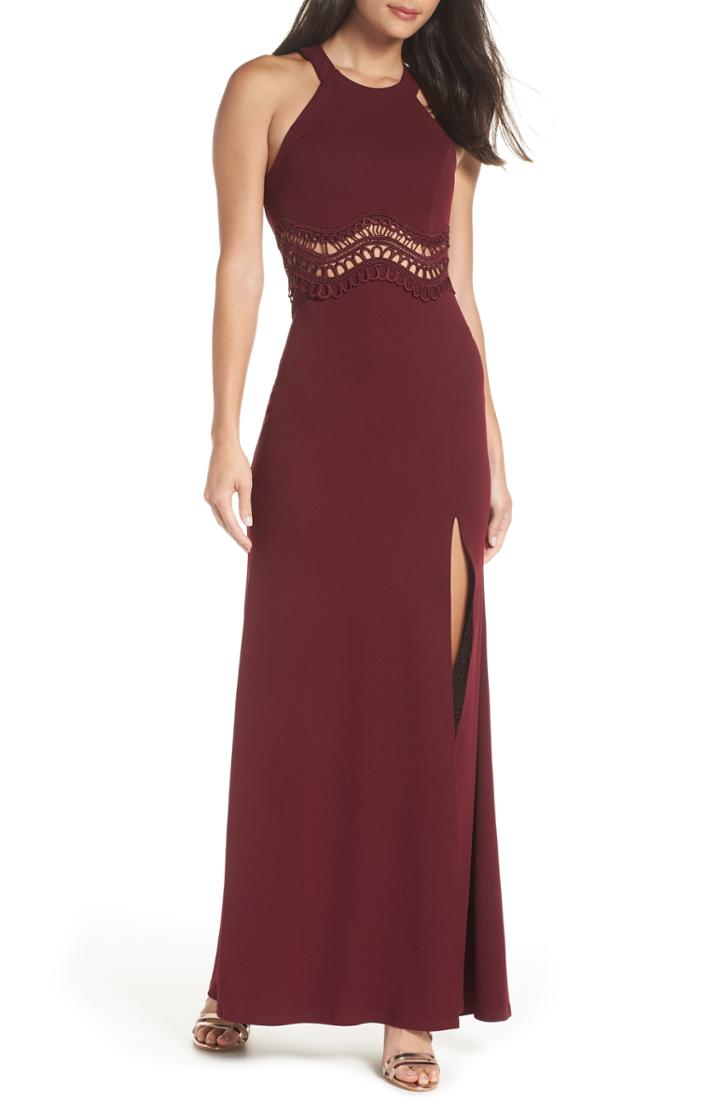 Women's Sequin Hearts Front Slit Scuba Crepe Gown