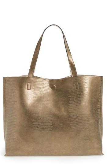 Street Level Reversible Faux Leather Tote - Metallic