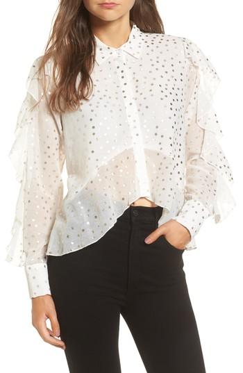 Women's Lost Ink Foil Dot Blouse, Size - Ivory