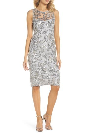 Women's Adrianna Papell Floral Sequin Sheath Dress - Metallic