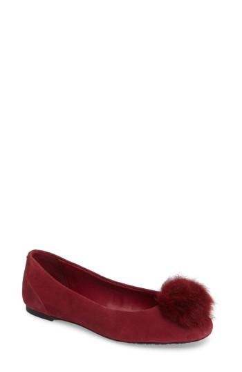 Women's Michael Michael Kors Remi Ballet Flat With Genuine Rabbit Fur Pom M - Red