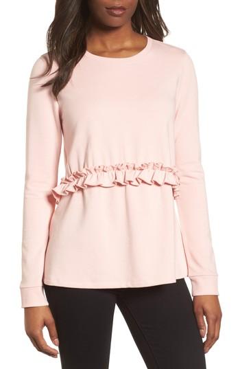 Women's Halogen Ruffle Sweatshirt, Size - Pink