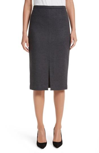 Women's Max Mara Nanna Leather Trim Wool Pencil Skirt - Grey