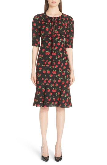 Women's Michael Kors Rose Print Silk Georgette Dress - Red