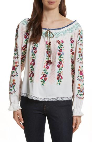 Women's Needle & Thread Cross Stitch Floral Top - White