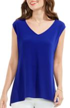 Petite Women's Vince Camuto Mixed Media Top P - Blue