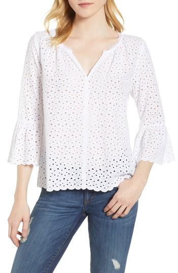 Women's Velvet By Graham & Spencer Eyelet Bell Sleeve Top - White