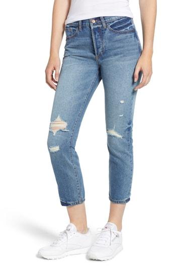Women's Sp Black Ripped High Waist Crop Mom Jeans - Blue