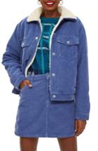 Women's Topshop Cotton Corduroy & Faux Shearling Jacket Us (fits Like 0) - Blue