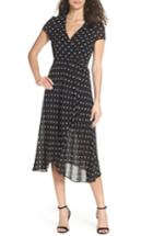 Women's Bardot Dotted Faux Wrap Midi Dress - Black