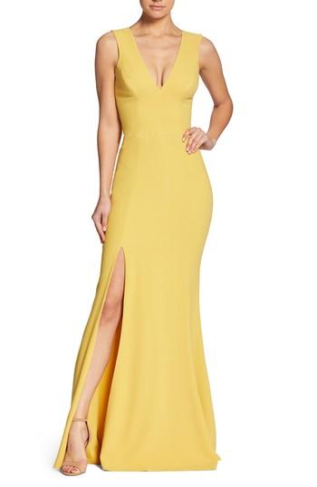 Women's Dress The Population Sandra Plunge Crepe Trumpet Gown - Yellow